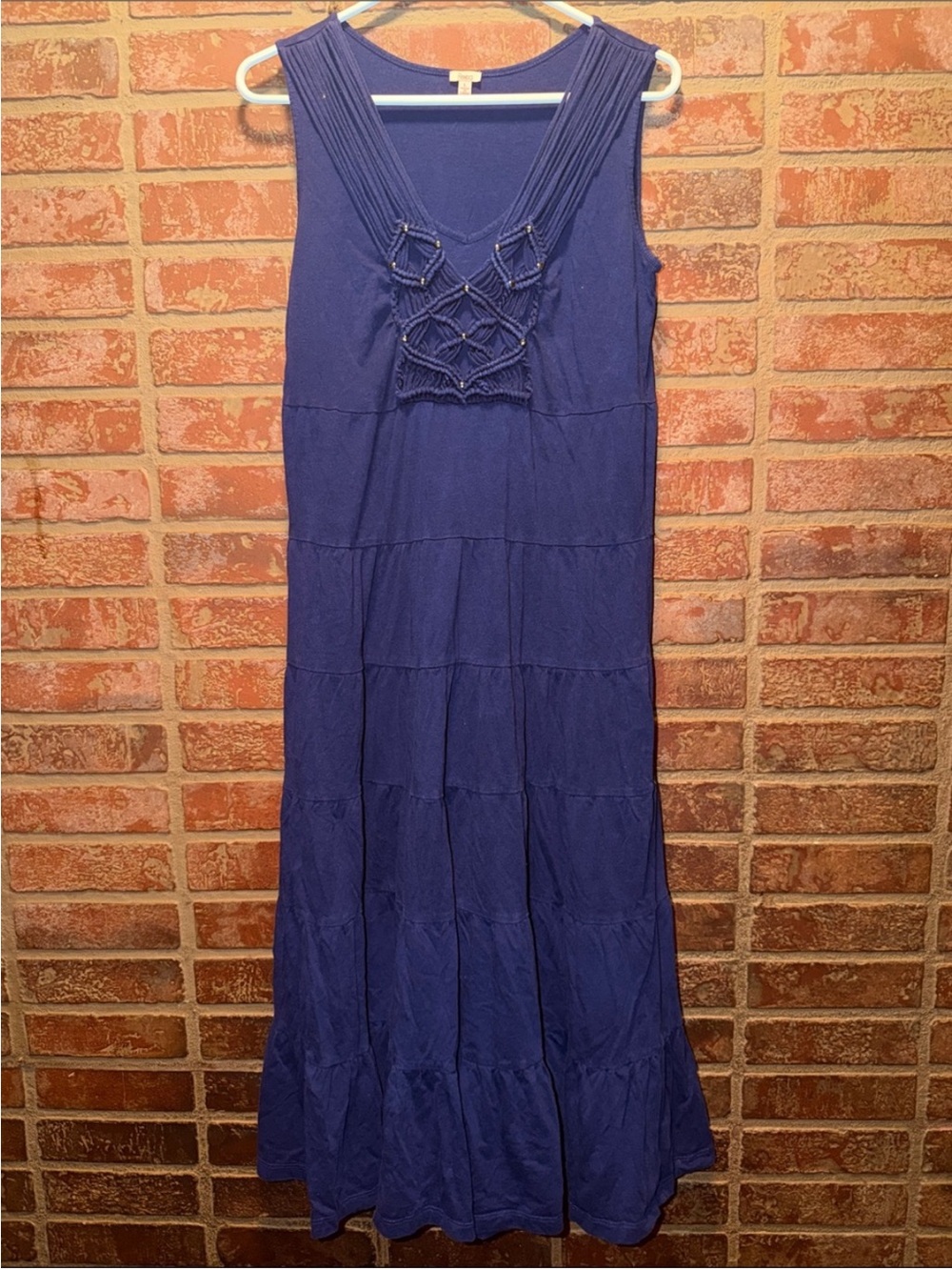Reba Deep Blue Sleeveless Maxi Dress with Crochet Yoke
